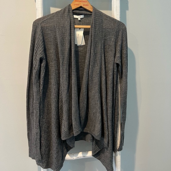 Vince Charcoal nwt cashmere wool ribbed lightweight Draped Cardigan medium - Picture 1 of 9